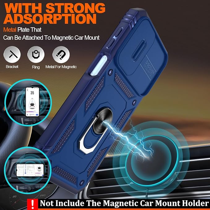Gritup for Galaxy A23 5G Case Military-Grade Shockproof with Kickstand Blue | (   ) with 2 PCS Screen Protector, Slide Camera Cover, Heavy Duty Funda para A 23 5G Cover, Blue - Image 6