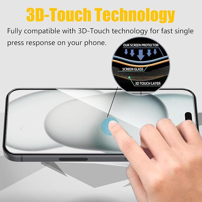 Front and Back Protector for iPhone 15 + Camera Lens Protector | (2+2+2) 9H Hardness, Easy to Install with Alignment Tool,Case Friendly - Image 6