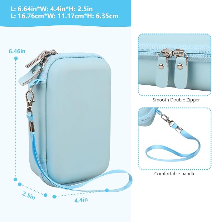 Carrying Case Compatible with Fujifilm Instax Mini EVO Instant Camera, INSTAX MINI EVO Camera Storage Holder Travel Bag with Mesh Pocket for Photos, USB Cables, Film, Blue - Image 3