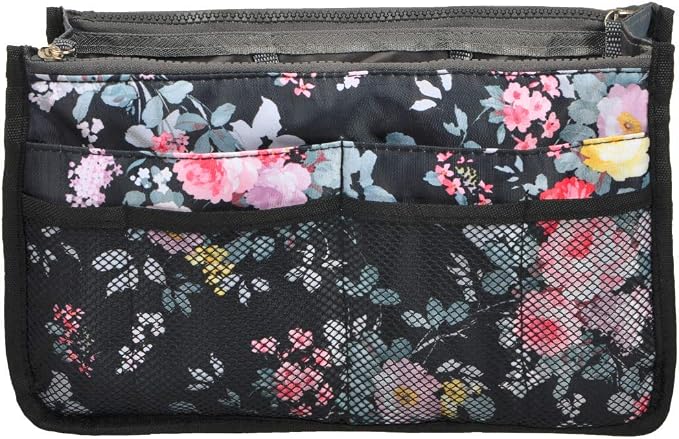 Vercord Purse Organizer Insert for Handbags Bag Organizers Inside Tote Pocketbook Women Nurse Nylon 13 Pockets Peony Flowers Medium by Vercord