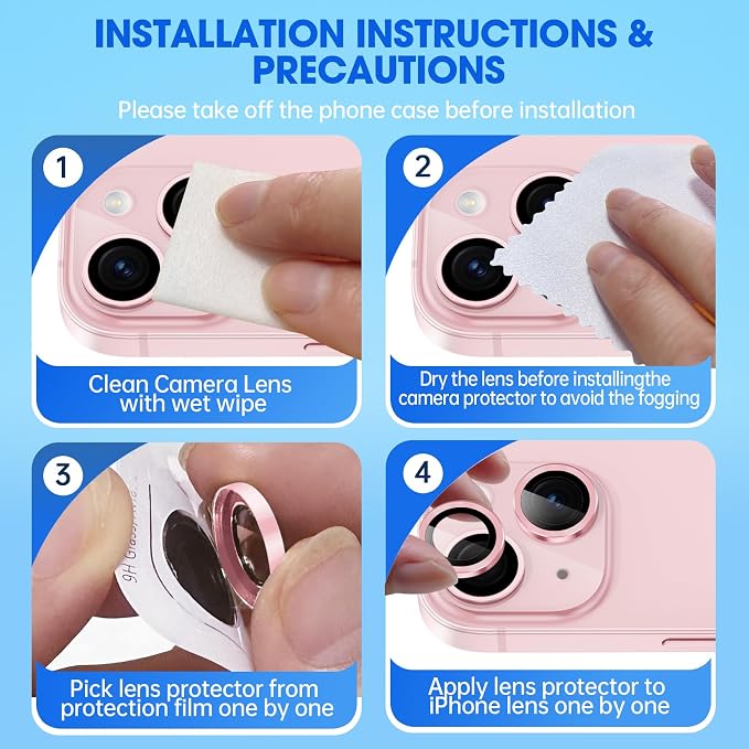 for iPhone 15/iPhone 15 Plus Camera Lens Protector Cover, Pink | Individual Metal, 9H Hardness, Scratch Resistant, Shockproof, Drop Protection, Case Friendly, Stylish Accessories - Image 6