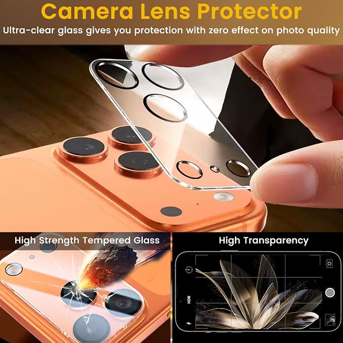 Romkasi 3 Pack Privacy Screen Protector for iPhone 17 Pro Max 6.9 Inch with 3 Pack Camera Lens Protector, Anti Spy Tempered Glass Film, Anti-Scratch, Touch Sensitive, Case Friendly - Image 5