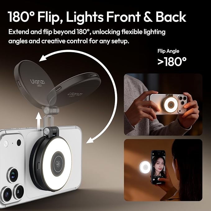 ULANZI LM21 Dual Sided Magnetic Selfie Ring Light for Phone with Magsafe | for iPhone/Android, 8000K CRI≥95, Touch Control, Extendable, Rechargeable, for Vlog,Video Call,TikTok,Video Call,Live Stream - Image 3