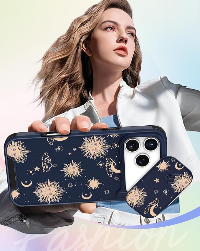 Buleens for iPhone 17 Pro Max Case 6.9 Inch - with Ring Stand & Camera Cover Aesthetic Cute Designed for Women Girls Girly Kawaii Sun Moon Star Phone Case for iPhone 17 Pro Max Compatible with Magsafe - Image 6