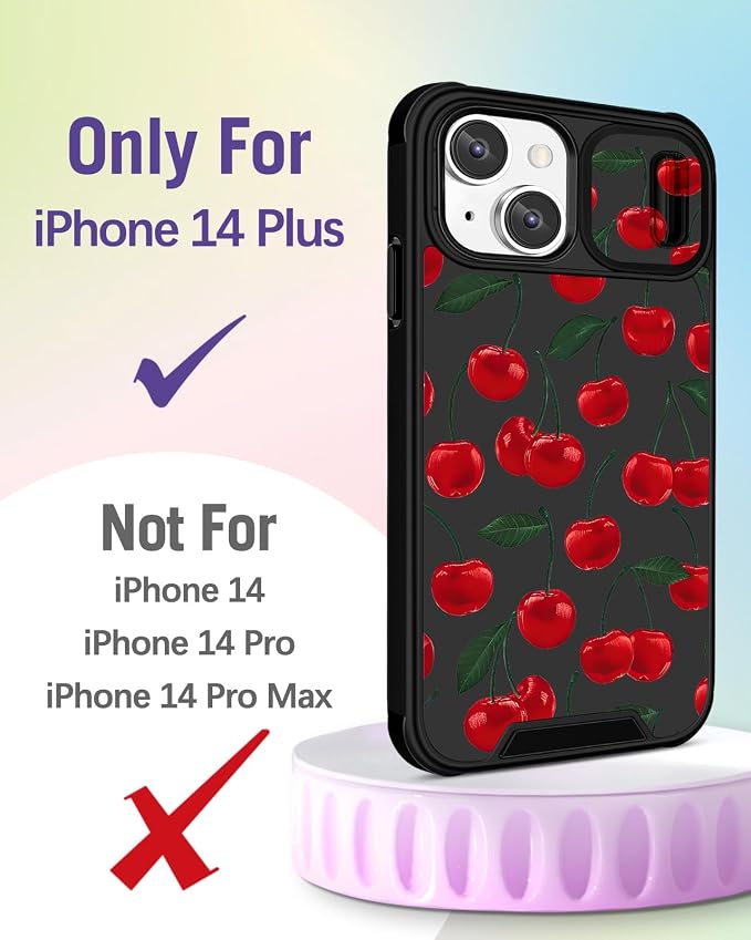 Buleens for iPhone 14 Plus Case 6.7 Inch - with Ring Stand & Camera Cover Cute Designed for Women Girls Girly Kawaii Cherry for iPhone 14 Plus Phone Case Compatible with Magsafe - Image 2