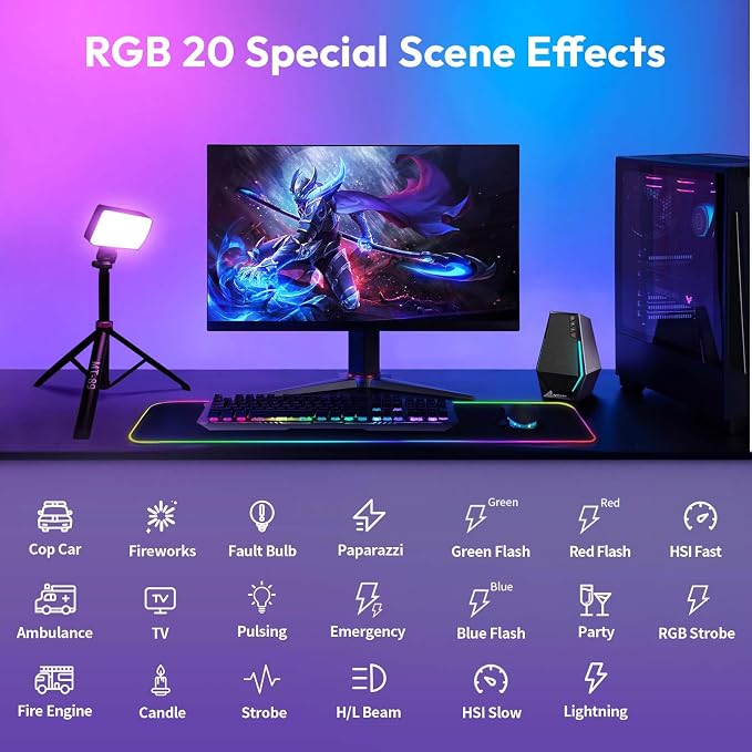 ULANZI 40W Portable RGB Video Light, 5000mAh Rechargeable LED Camera Light, 20 Scene Modes, 2700-6500K Mini Studio Lighting for YouTube, Vlogging, Live Streaming, Photography - Image 4