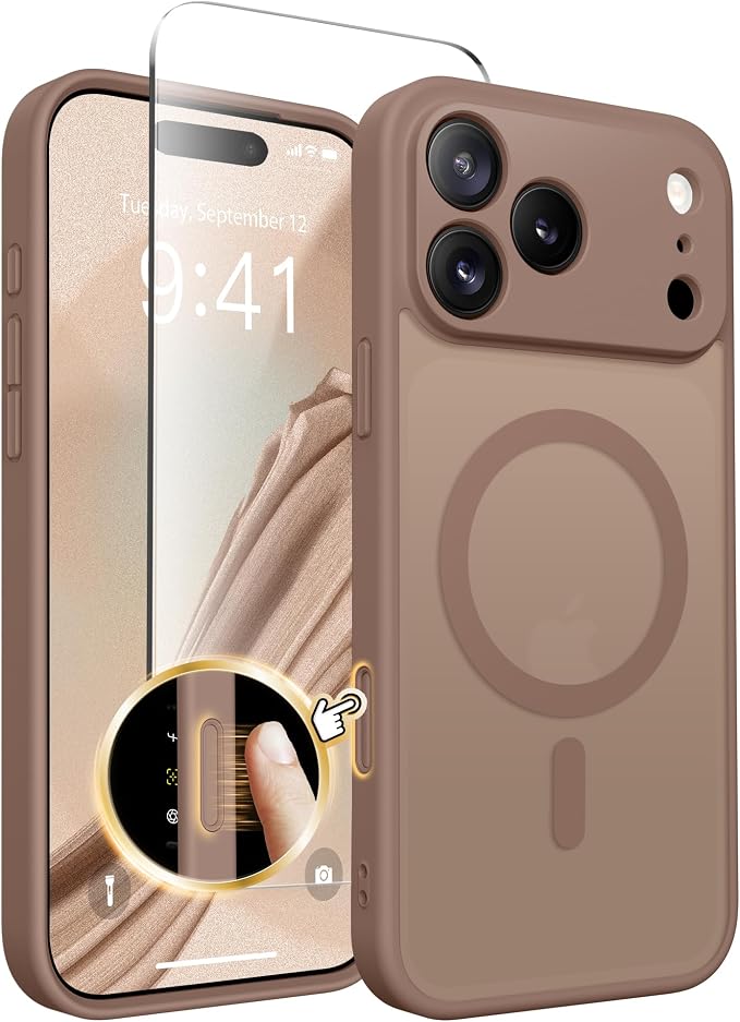 CAPRARO for iPhone 17 Pro Case, Compatible with MagSafe Brown | Upgraded [Full Camera Protection] Protective Translucent Matte Women Girl Magnetic Phone Case Cover, Brown by CAPRARO