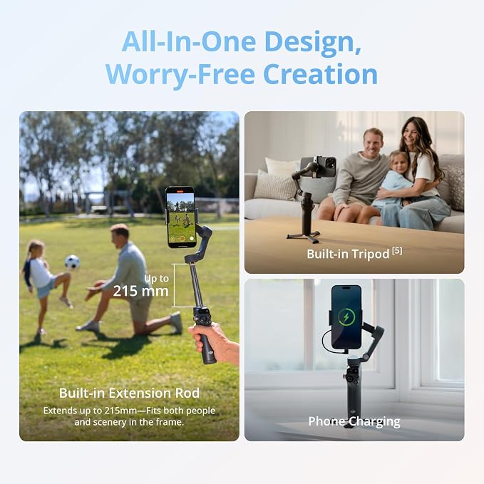 DJI Osmo Mobile 8 Standard Combo, Gimbal Stabilizer for Phone | AI Native Tracking, 360° Pan Rotation, Built-in Extension Rod & Tripod, 10h Battery, Extension Rod, 3-Axis Stabilization - Image 3