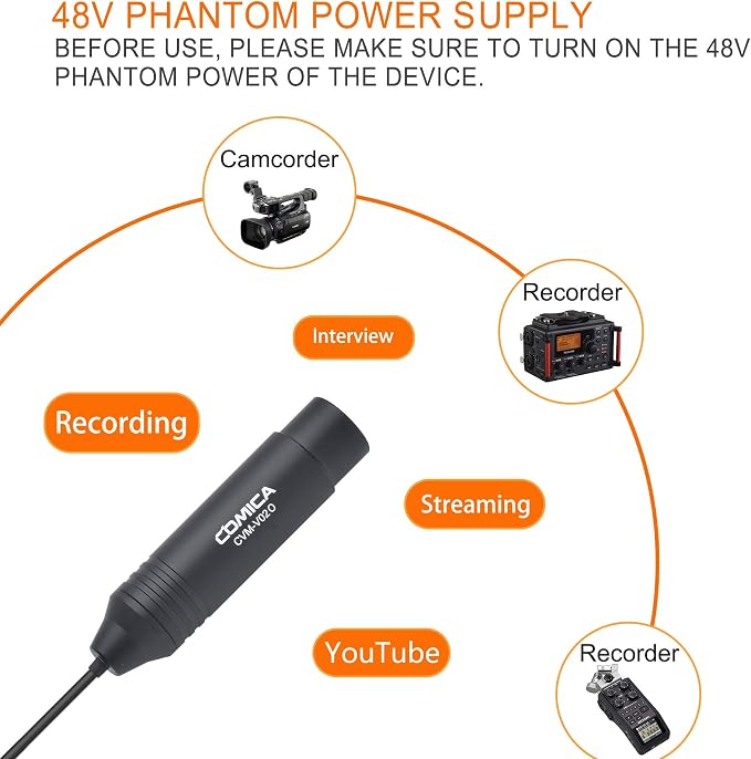 COMICA XLR Microphone CVM-V02O 2 Pack 14.76 fts Phantom Power Omni-Directional Lavalier Lapel Microphone for Canon Sony Panasonic Camcorders Zoom H4n H5 H6 Tascam DR-40 DR-60D DR-70D DR-100 Recorders - Image 4