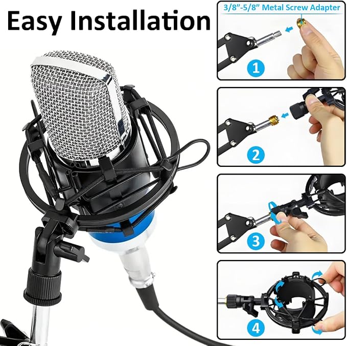 58-63mm Microphone Shock Mount Anti Vibration Mic Suspension Mount Aluminum Alloy Condenser Microphones Holder Clip with Metal Screw Adapter Isolation Absorber Studio - Image 7