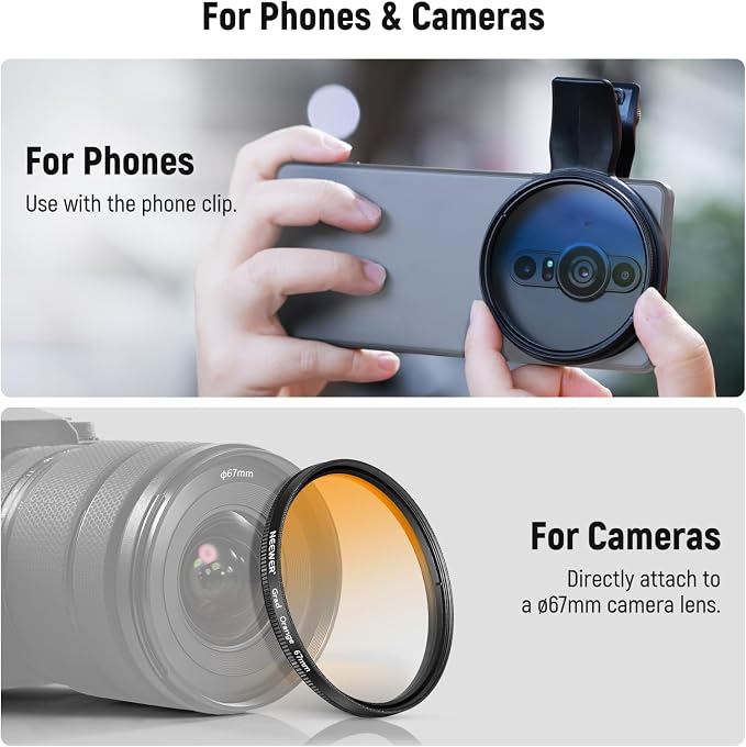 NEEWER 67mm 7 Pack ND Filter Set Compatible with Android Samsung Google Huawei Xiaomi Phone, Clip On CPL+ ND32 + Starlight + GND (Red/Orange/Yellow/Blue) Photography Accessories Kit with Case, FL-P14 - Image 7