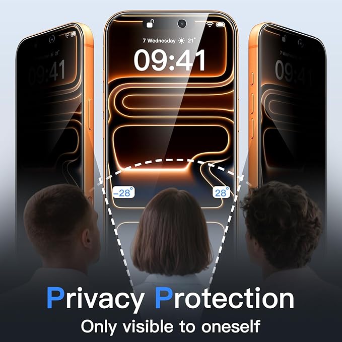 JETech Privacy Screen Protector for iPhone 17 Pro Max, 2+2 Pack | Anti-Spy Tempered Glass, with Camera Lens Protector, Easy Installation Tool - Image 3
