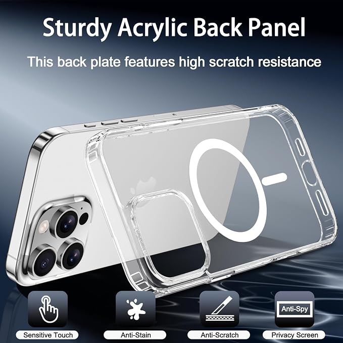 for iPhone 16 Pro Case Clear with Privacy Screen Protector | Full Camera Protection, Magnetic, Compatible with MagSafe, Shockproof Phone Cover for iPhone 16 Pro Transparent - Image 2