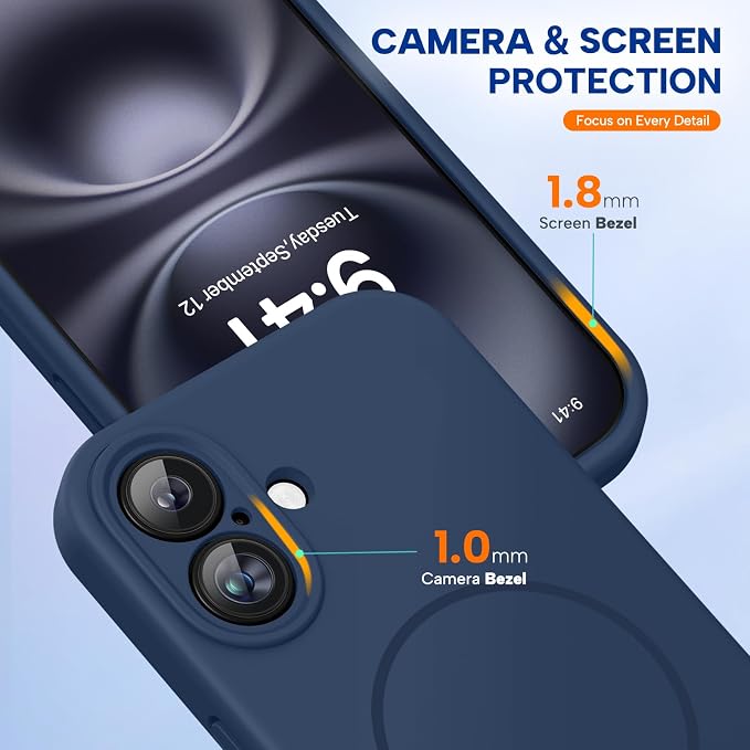 miracase Magnetic for iPhone 16 Plus Case, [Soft Anti-Scratch Microfiber Lining], Compatible with MagSafe, Liquid Silicone Shockproof Drop Protection Phone Case for 16 Plus,Dark Blue - Image 8
