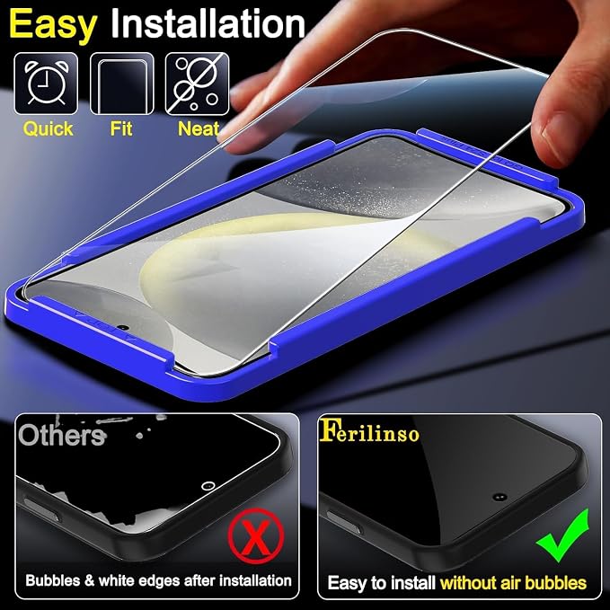 Ferilinso Screen Protector for Samsung Galaxy S24 Plus, Tempered Glass | 3 Pack, 9H+ Military-Grade Shatterproof, HD Clear, Case Friendly, Easy Installation Bubble Free, with Camera Lens Protector - Image 4