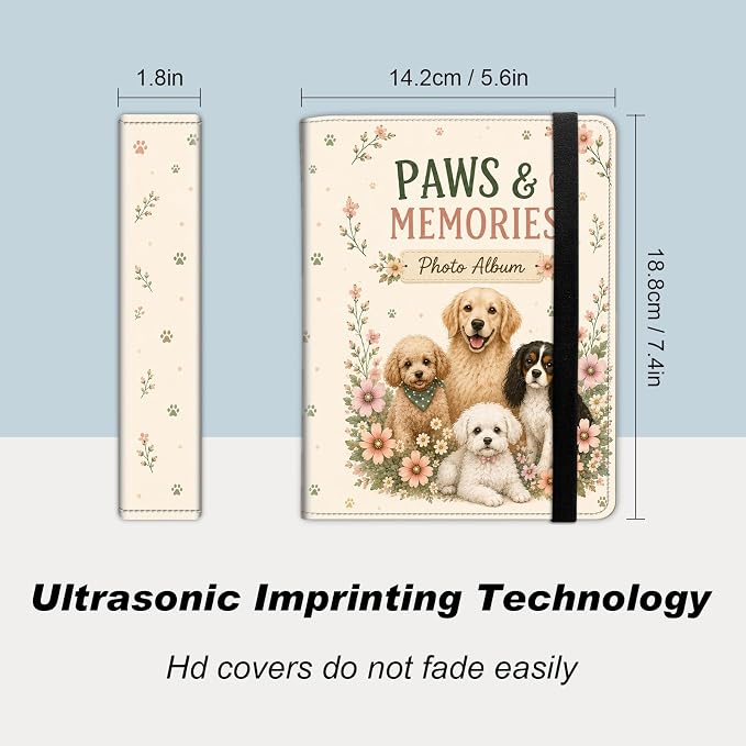 DEGDFSGR 5x7 Small Photo Album, 60 Pockets Holds 120 Photos | Slip-in pockets, black elastic band, portable for family, wedding, baby, travel photos, Cute Golden Retriever Wildflower - Image 2