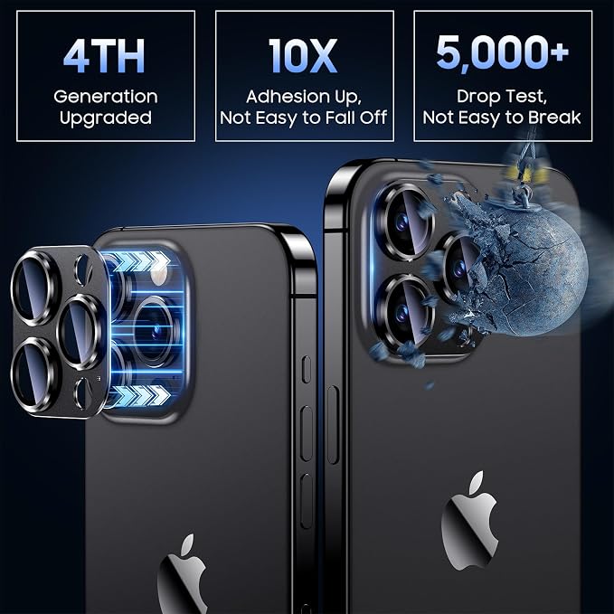 Uyiton for iPhone 15 Pro/iPhone 15 Pro Max Camera Lens Protector | Not Easy to Break, Strong Adsorption, Case-Friendly, Metal 9H Sapphire Glass Rear Camera Screen Cover, Black, 2 Pack - Image 2