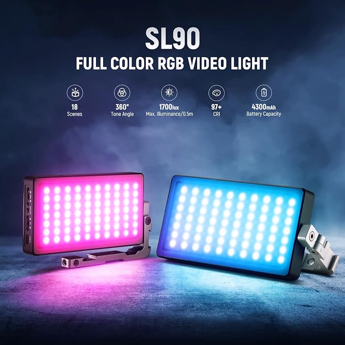 NEEWER 12W RGB Video Light, On Camera LED Panel Key Lighting for Streaming Selfie, 2500K-10000K CRI97+ App/2.4G Control 4300mAh Battery Desk Tripod Stand for Vlogging Video Recording Podcast, SL90 - Image 2