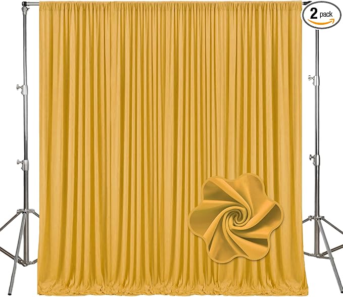 10ft x 10ft Gold Backdrop Curtains for Parties, Polyester Fabric Backdrop Drapes with Rod Pockets for Weddings, Birthday, Halloween, Photography, Christmas Party Background Curtain, 2 Panels by Tisspoms