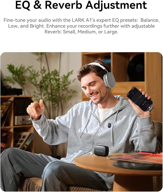 Hollyland Lark A1 Wireless Mini Microphone for iPhone & Android, 48kHz/24-bit, 3-Level Intelligent Noise Cancel, Microphone for YouTube, Podcast, Vlogging (Black, 2TX + 2RX + Charging Case) - Image 4