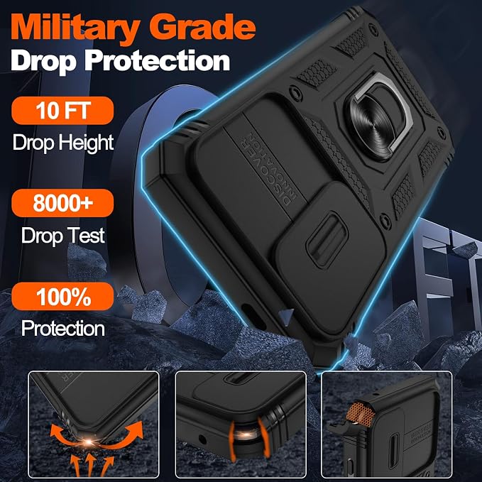 Gritup for S24 Plus Case: Galaxy S24 Plus Case with 2*Screen Protector | Magnetic Stand & Slide Camera Cover | Shock Proof Military-Grade Funda para S 24 Plus Cover -Black - Image 3