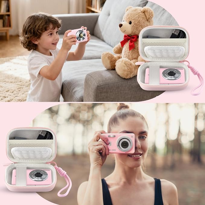 Camera Case for Digital Camera CAMKORY DC403 FHD 1080P/ KODAK PIXPRO FZ55/ FZ45, Small Travel Compact Camera Holder with Mesh Pocket for Accessories SD Card (Pink) - Image 6