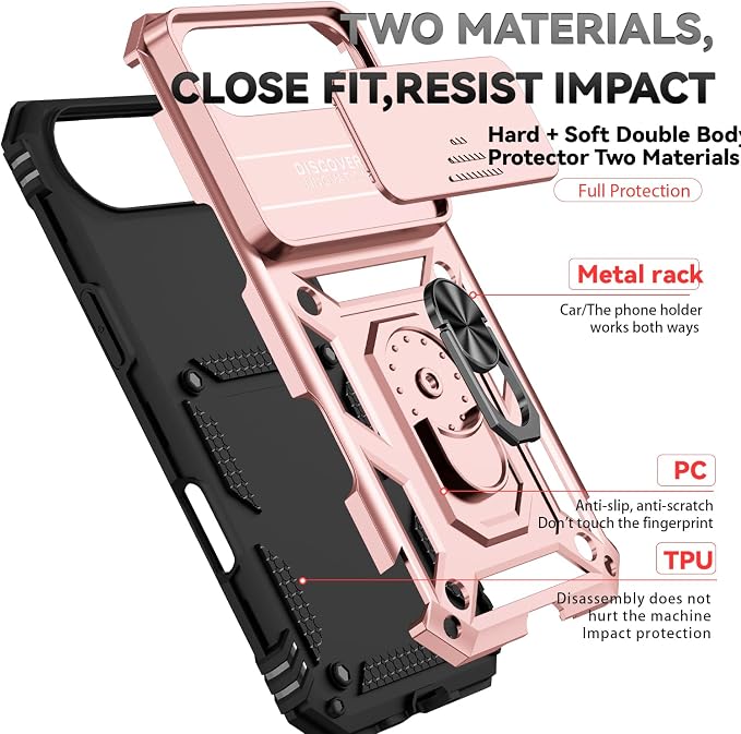 SunStory Phone Case for iPhone Air Case with HD Screen Protector & Slide Camera Cover & Rotated Ring Kickstand, [Military-Grade] Phone Case for iPhone 17 Air, Rose Gold - Image 8