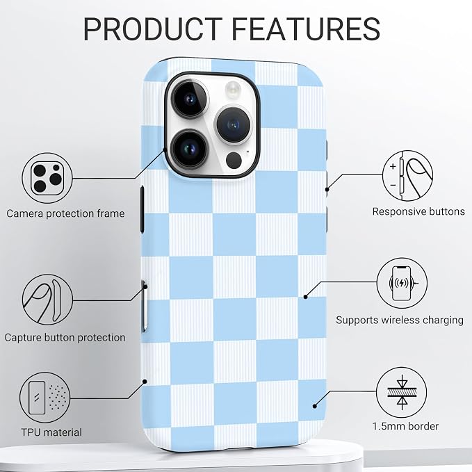 TPU Phone Case for iPhone 16 Pro, MagSafe Wireless Charging Compatible, Shockproof Slim Fit Protective Cover with Anti-Yellowing & Raised Camera Protection (Plaid 3, iPhone 16 Pro) - Image 4