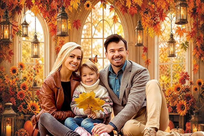 Fall Butterfly Floral Backdrop for Photography 10x10ft Autumn Window Pumpkin Maple Flowers Backdrop Thanksgiving Theme Background Birthday Party Decorations Photo Booth Props Vinyl - Image 6