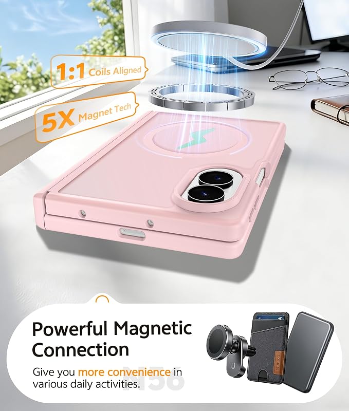 FNTCASE for Samsung Galaxy Z Fold 8 Case, Fit for Magsafe, Hinge Protection | Screen Protector, Translucent Matte Magnetic Back, 18FT Military Grade Drop Proof, Protective Phone Cover, Light Pink - Image 5