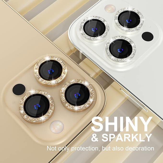 Choiche for iPhone 13 Pro/iPhone 13 Pro Max Camera Lens Protector | Ultra HD, Bling 9H Tempered Glass Camera Cover Screen Protector Metal Ring Decoration Accessories (Glitter-Silver) - Image 7