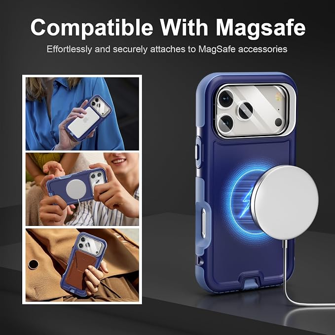 Follaroma Magnetic for iPhone 17 Pro Max Case with Camera Stand,Blue-Purple | Built-in Glass Camera Cover Stand,Compatible with MagSafe,Heavy Duty Shockproof Protective,Military-Grade Anti-DropDual Case - Image 4