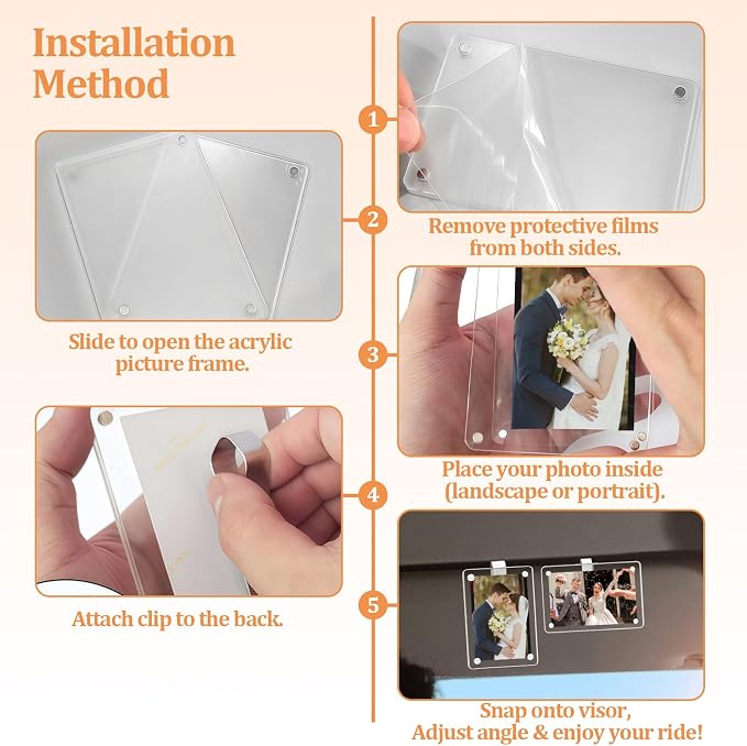 4 Pcs Car Picture Holder,Acrylic Magnetic Personalized Photo Holder,Personalized Picture Frame for Cars, Photo Car Visor Clip,Car Sun Visor Photo Holder - Image 4