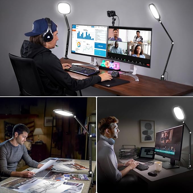 Video Conference Lighting for Computer, Dimmable Light for Video Recording, Meeting, Laptop & Webcam, 15W Ring Light for Desk with C- Clamp, Swing Arm, Remote, Memory & Timer CRI >95 - Image 5
