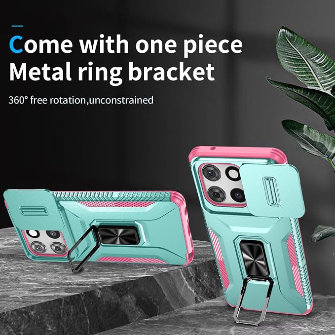 for Moto G Stylus 2025 Case,with Sliding Camera Lens Cover,HD Screen Protector,360° Rotating Kickstand,AYMECL Military-Grade Shockproof Protective Cover for Motorola G Stylus 5G 2025,Mint+Pink - Image 3
