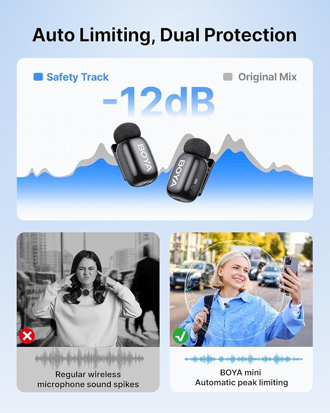 BOYA mini 2 Wireless Lavalier Microphone for iPhone 5-17 & Android Phone | AI Noise Cancellation, 48kHz/24bit, 30H Battery with Charging Case for Video Recording, Vlogging, Live Streaming, Interviews - Image 7