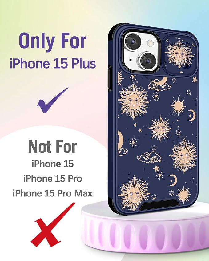 Buleens for iPhone 15 Plus Case 6.7 Inch - with Ring Stand & Camera Cover Aesthetic Cute Designed for Women Girls Sun Moon Stars for iPhone 15 Plus Phone Case Compatible with Magsafe - Image 2