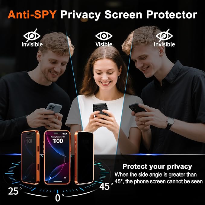 for iPhone 17 Pro Case with Privacy Screen Protector, Orange | Full Camera Protection, Compatible with MagSafe, Magnetic Translucent Matte Shockproof Phone Cover for iPhone 17 Pro - Image 7