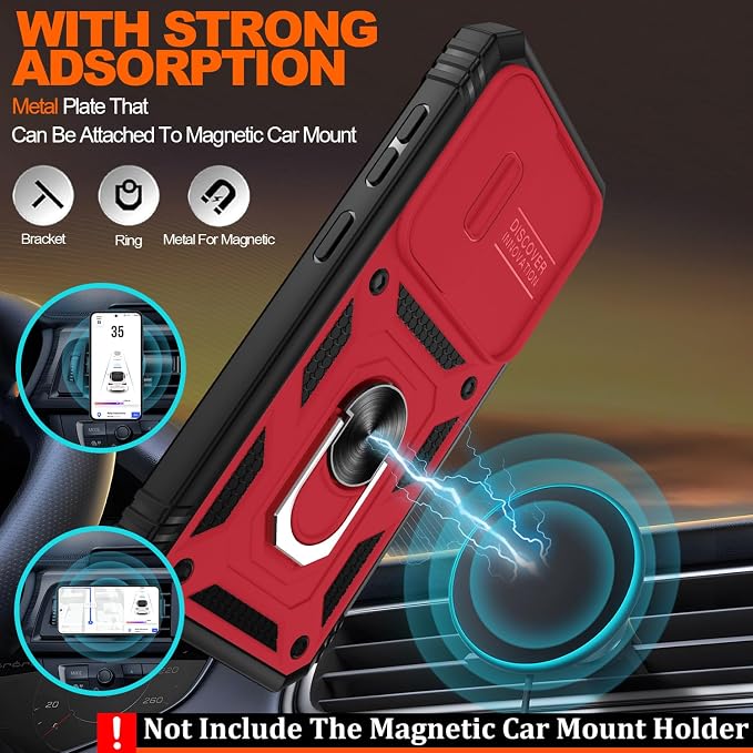 Gritup for Phone Case S24: Samsung Galaxy S24 Cases with 2*Screen Protector | Magnetic Stand & Slide Camera Cover | Shock Proof Military-Grade Funda para Galaxy S 24 Cover -Red+Black - Image 7
