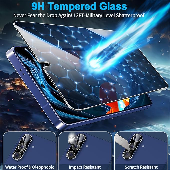 firtstnow 3 Pack Privacy Screen Protector for Samsung Galaxy S25 Plus Tempered Glass + 2 Pack Camera Lens Protector, True 25°Anti Spy, 9H+ Hardness, Fingerprint Unlock, Bubble-Free 6.7Inch - Image 3