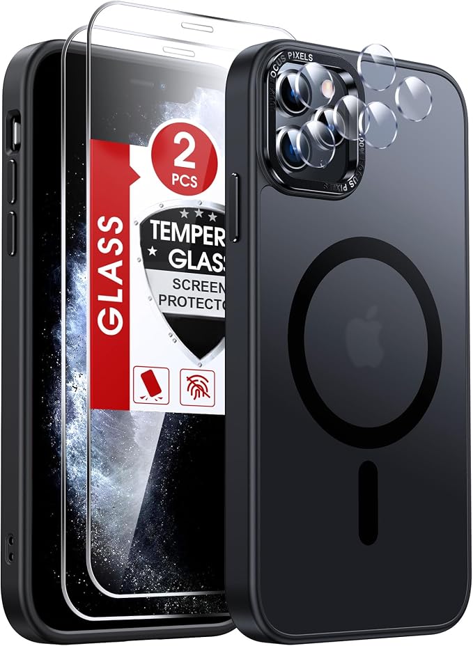 LeYi for iPhone 11-Pro-Max-Cases with Screen Protector X2 + Camera Cover X2: i Phone 11pro promax Case for MagSafe Magnetic 11promax Heavy Duty Protection Bundle Women Men Teens & Young, Black by LeYi