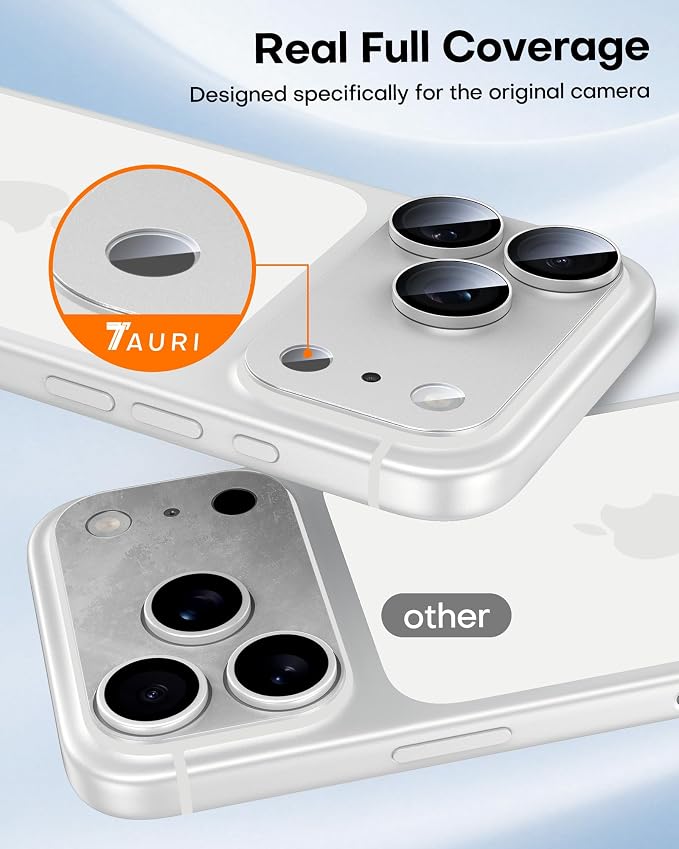 TAURI 2 Pack for iPhone 17 Pro Camera Lens Protector, Silver | Full Coverage Military-Grade Shatterproof, Upgrade AR Anti-Reflection Ultra Clear Transmission & Case Friendly - Image 6