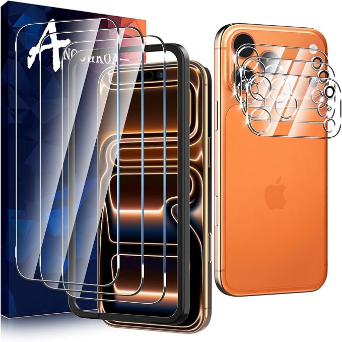 Anoowkoa 3 Pack for iPhone 17 Pro Max 6.9" Screen Protector + [3 Pack] iPhone17 Pro Max Camera Lens Tempered Glass Protector.9H Hardness.Support Fingerprint Unlock,Bubble-Free.Easy Installation by Anoowkoa