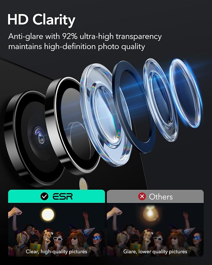 ESR for Samsung Galaxy S25 Ultra Camera Lens Protector, 1 Pack, Black | Individual Camera Cover, 9H Tempered Glass, Original Camera Clarity, Scratch-Resistant, Case Friendly - Image 5