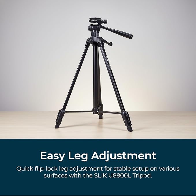 SLIK U8800 Aluminum Tripod Kit w/Inegrated Multi-Action Pan Head 67" Tall (612-051) - Folds Down to 25.6", Weighs 3.4lbs, Supports 9.9lbs, Crank Control Center Column, Great for Photos and Video | 75-inch aluminum tripod with fluid pan head and quick r... - Image 5