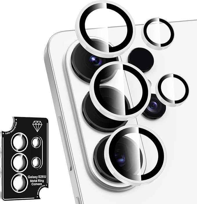 for Samsung Galaxy S26 Ultra Camera Lens Protector, Individual Metal Ring Tempered Glass Lens Cover, [Strong Adsorption] Scratch Resistant Ultra-Thin HD Clear Lens Cover, 1 Set-White Shine by Btscase