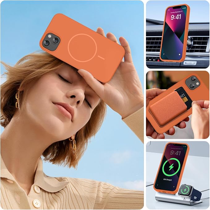 Miracase Silicone & Magnetic for iPhone 13 Case, Amber Orange | Compatible with MagSafe, Soft Microfiber Lining, Premium Silicone Cover Shockproof Drop Protection Phone Case for 13 - Image 5