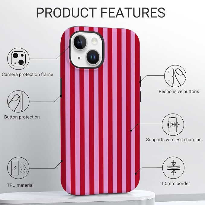 TPU Phone Case for iPhone 13, MagSafe Wireless Charging Compatible, Shockproof Slim Fit Protective Cover with Anti-Yellowing & Raised Camera Protection (Stripes 4, iPhone 13) - Image 4