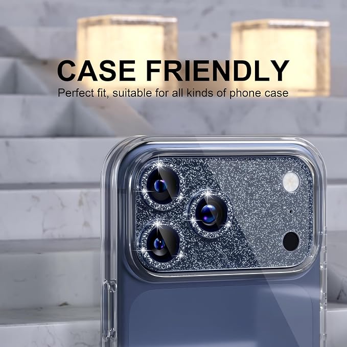 Choiche for iPhone 17 Pro Camera Lens Protector, Glitter-Deep Blue | Bling Metal Camera Cover with 9H Tempered Glass Lens Screen Protector Accessories, Strong Adsorption, Case-Friendly, 6.3-inch - Image 4