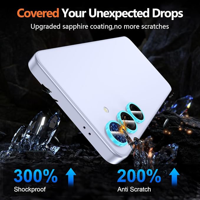 for Samsung Galaxy S25 Plus Camera Lens Protector, Individual Metal Ring Tempered Glass Lens Cover, [Strong Adsorption] Scratch Resistant Ultra-Thin HD Clear Lens Cover, 1 Set-Blue Shine - Image 8
